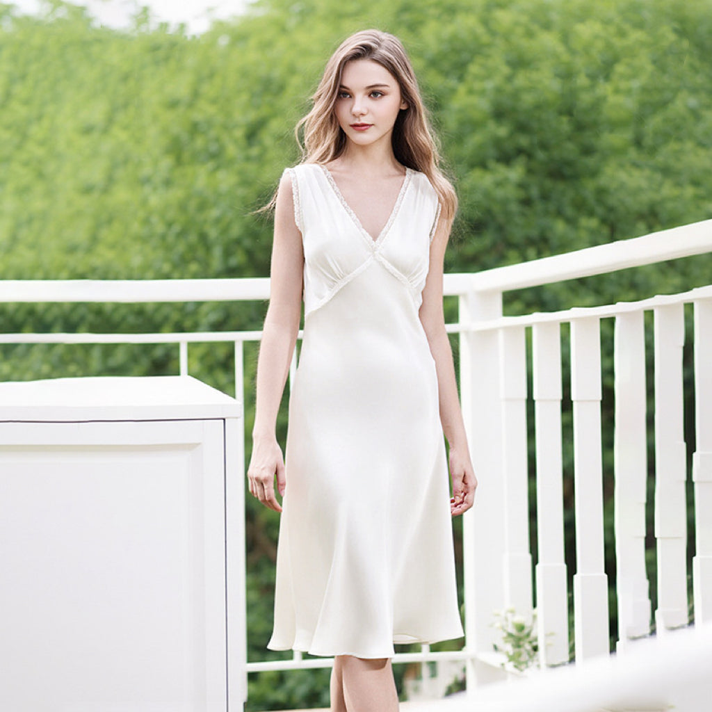 French V-neck silk dress